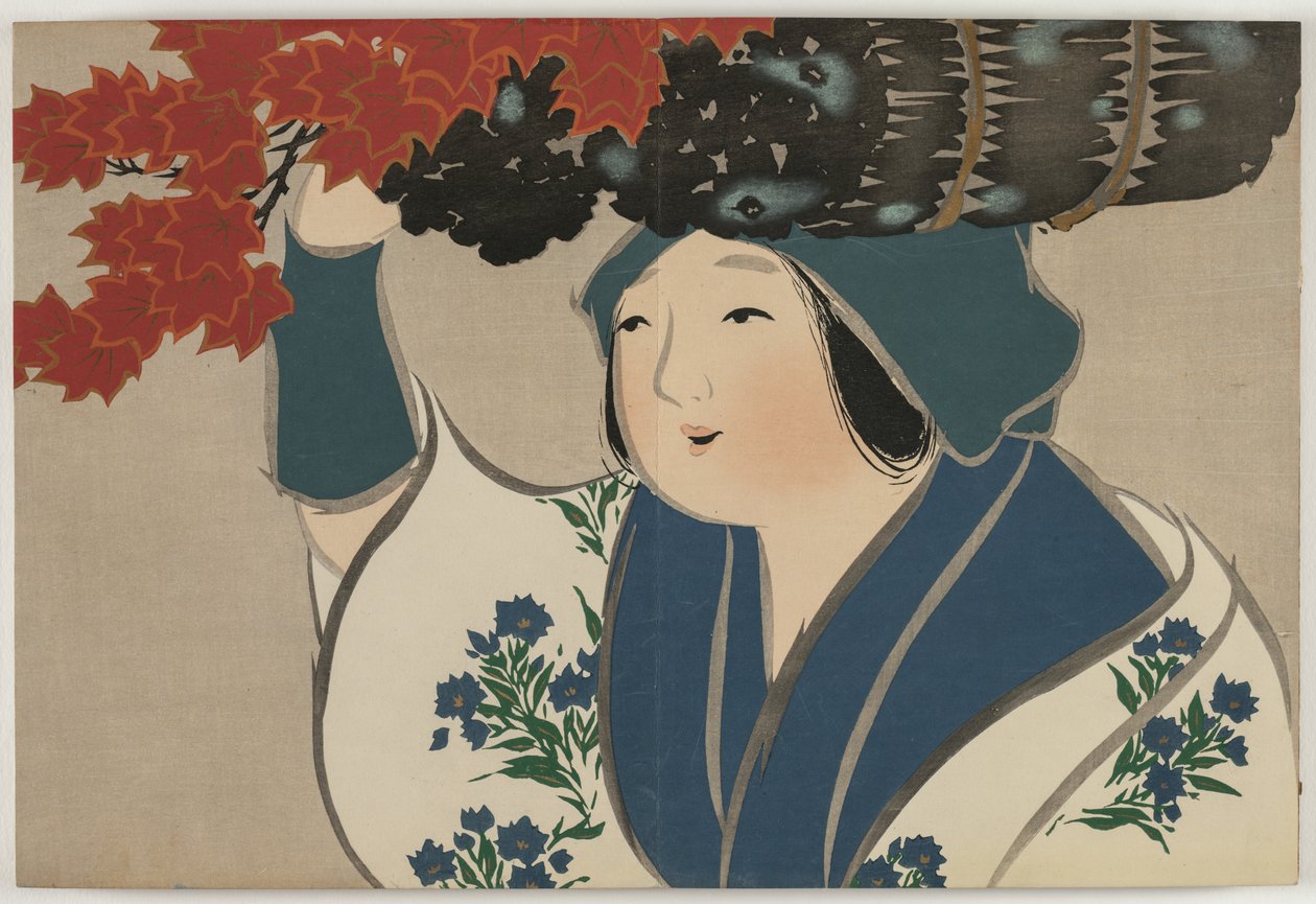 Flowers of a Hundred Worlds (Momoyogusa): Kindling Salesgirl (Kurokiuri) af Kamisaka Sekka