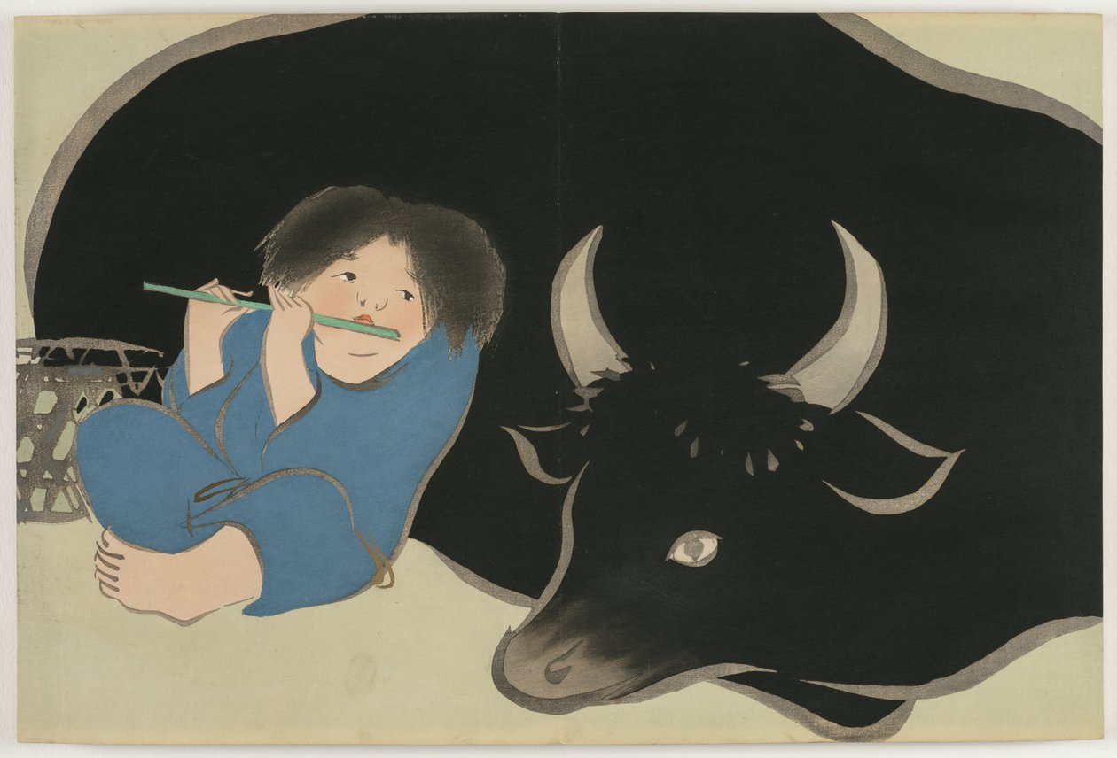 Flowers of a Hundred Worlds (Momoyogusa): Oxherd (Bokudo) af Kamisaka Sekka