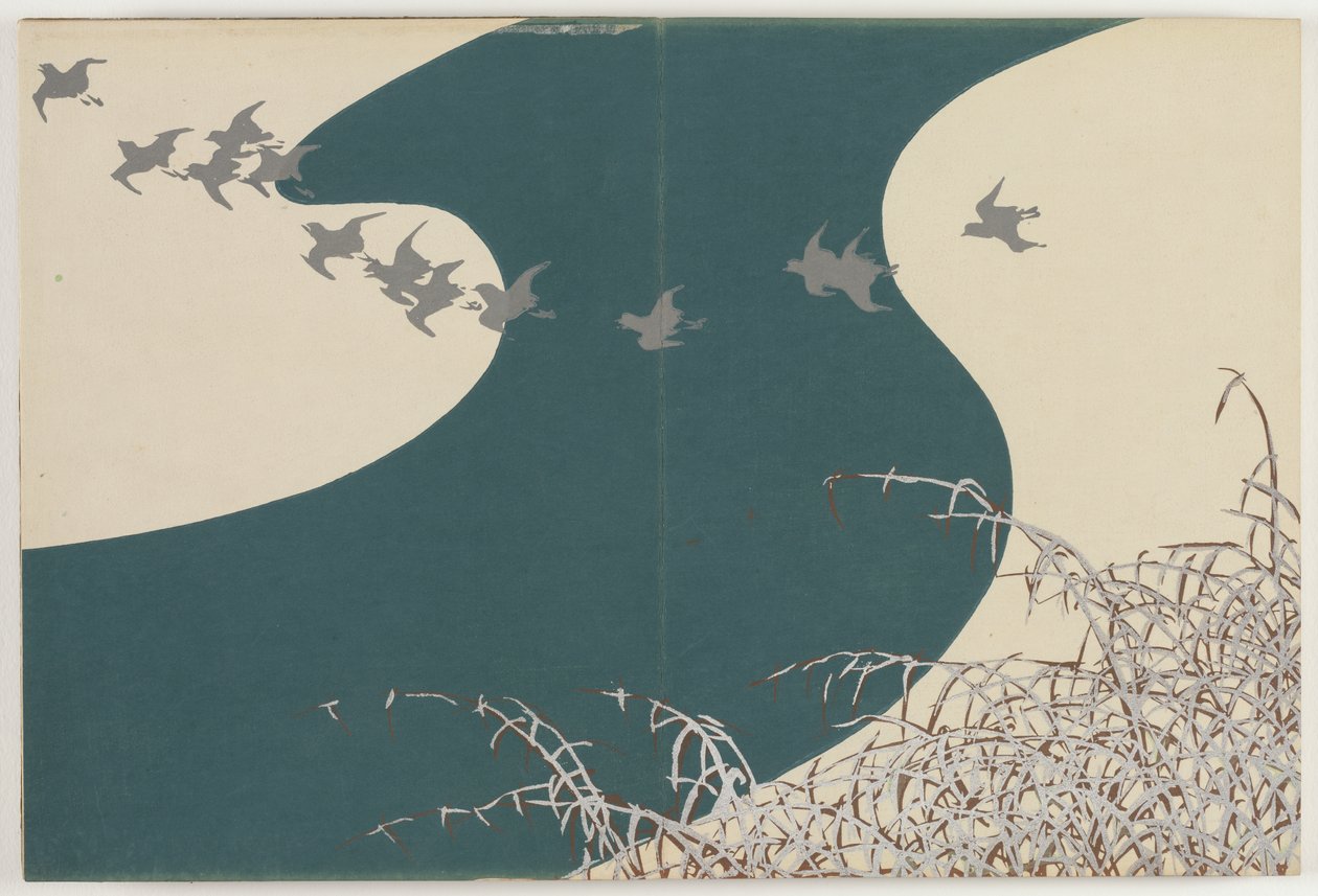 Flowers of a Hundred Worlds (Momoyogusa): Flod om vinteren (Fuyu no kawa) af Kamisaka Sekka