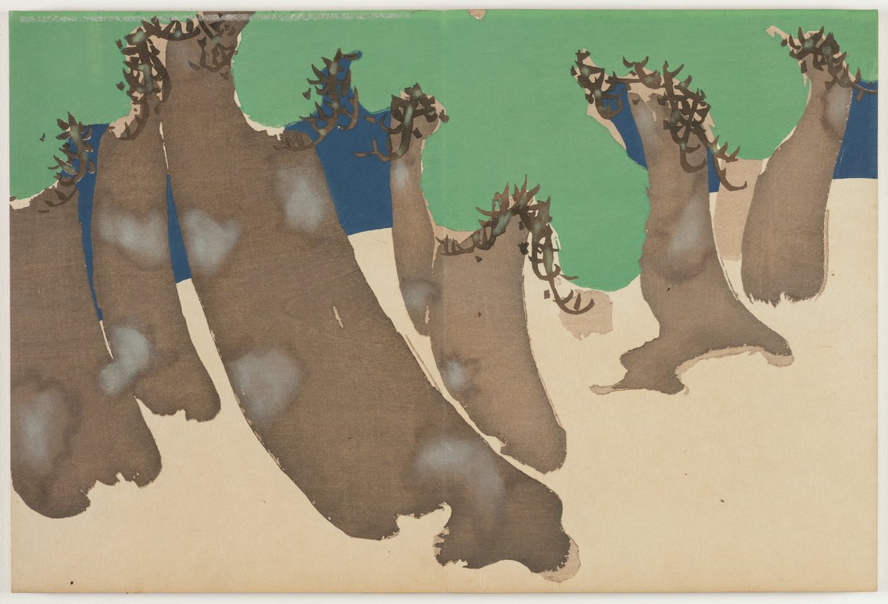 Flowers of a Hundred Worlds (Momoyogusa): Windswept Pines (Sonarematsu) af Kamisaka Sekka