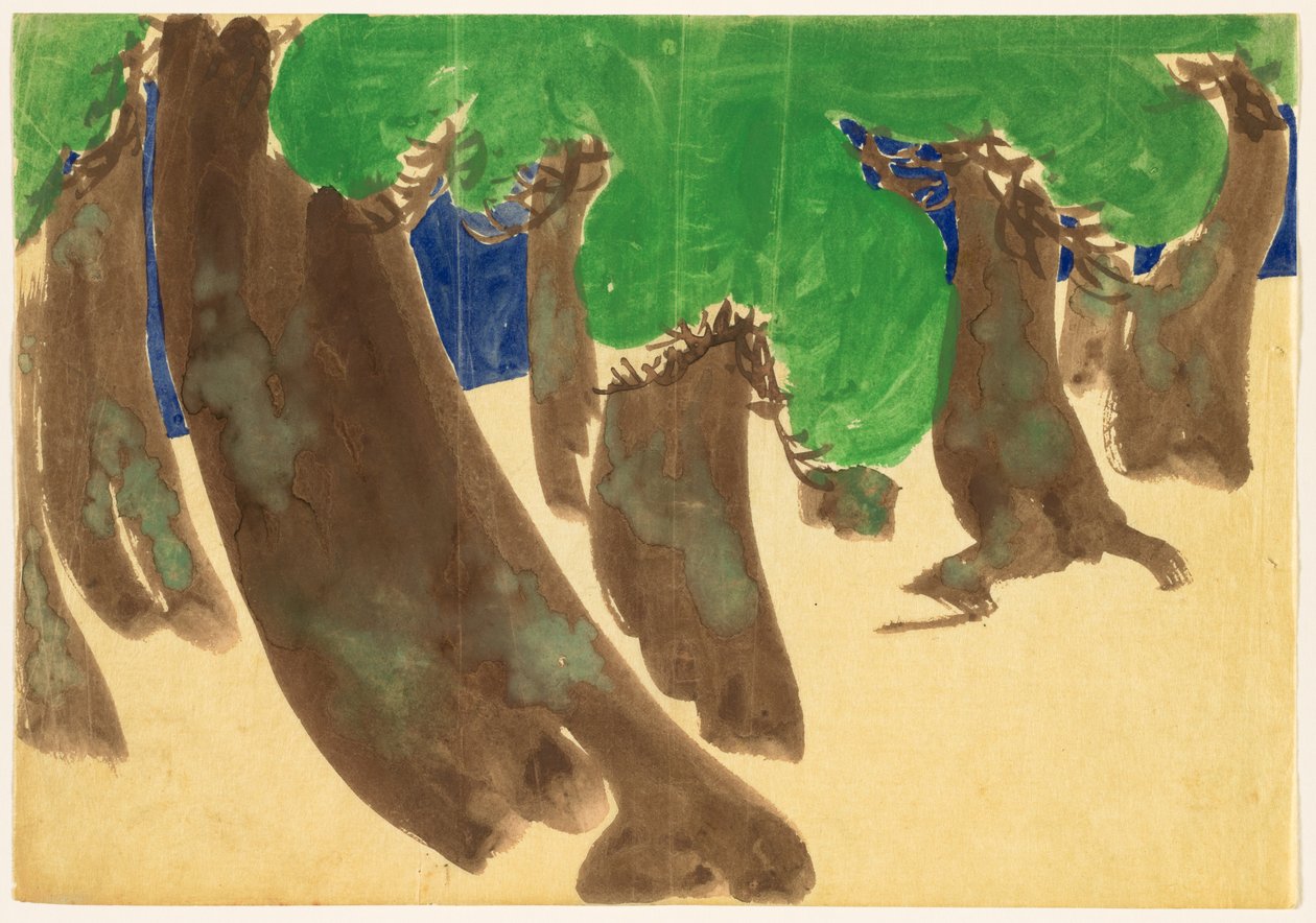 Flowers of a Hundred Worlds (Momoyogusa): Windswept Pines (Sonarematsu) af Kamisaka Sekka