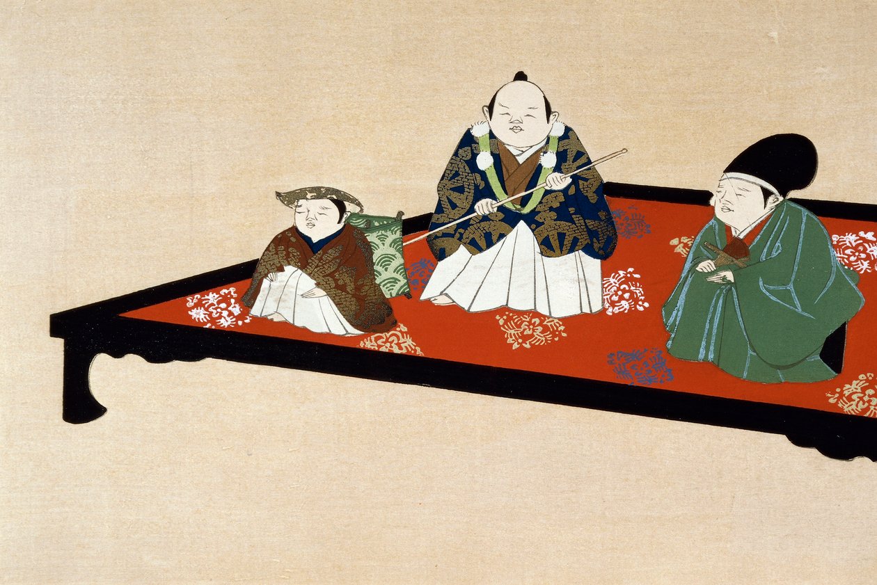 Japansk familie indendørs af Kamisaka Sekka