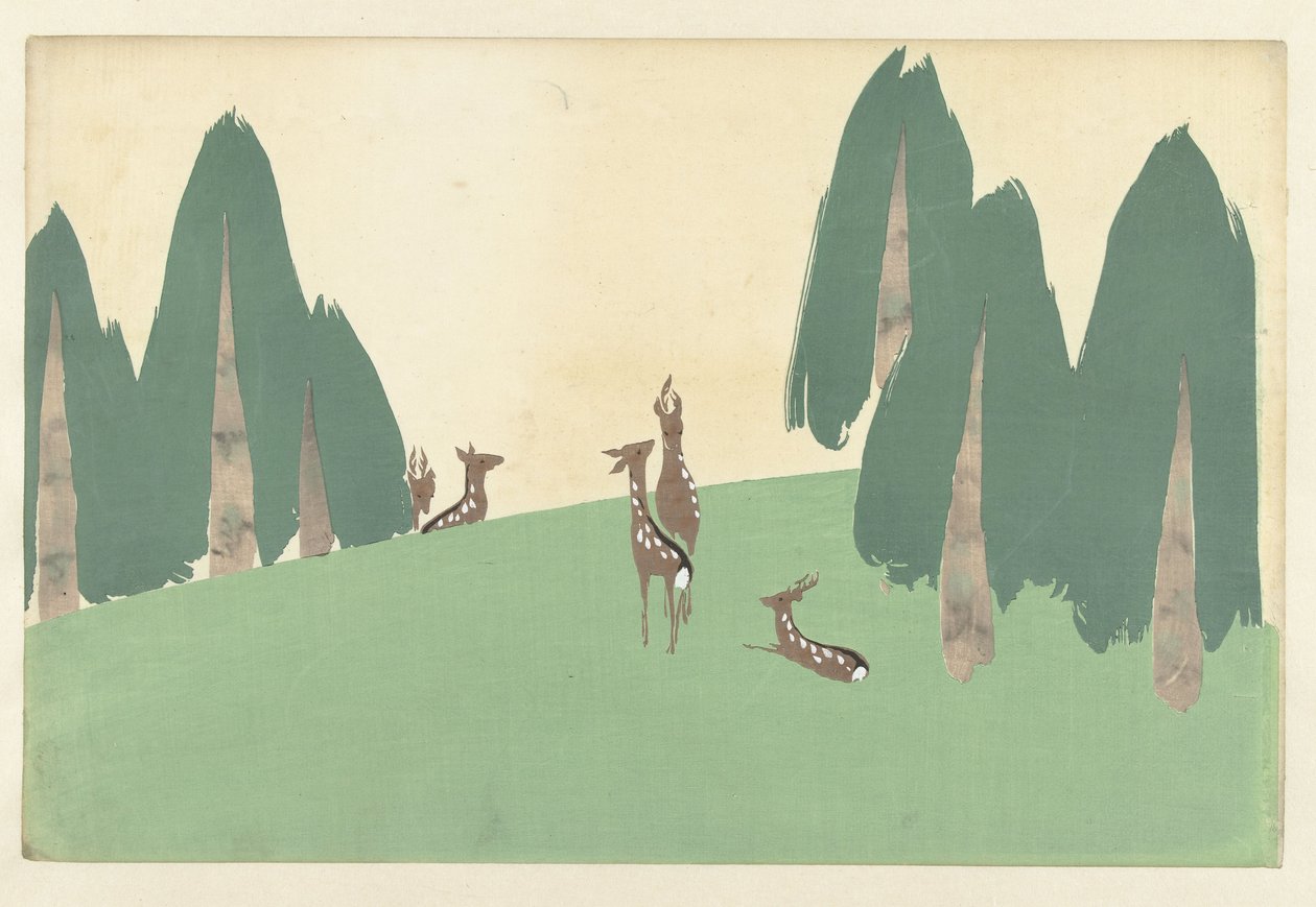 Kasugano hjort, 1909 (træbloktryk) af Kamisaka Sekka