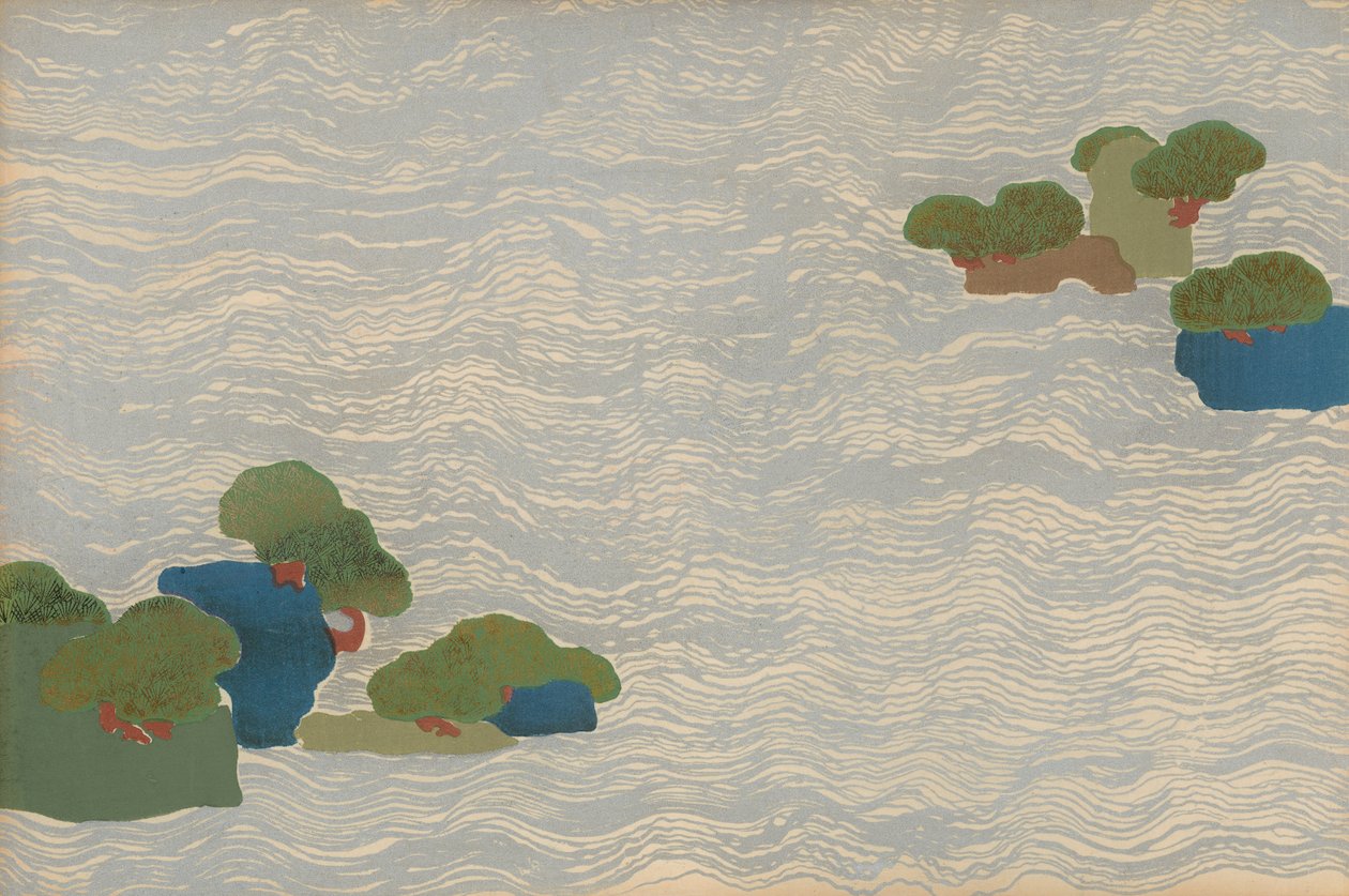 Fyrre-øer i et sølvhav, fra en Chigusa-serie (A Thousand Grasses). af Kamisaka Sekka