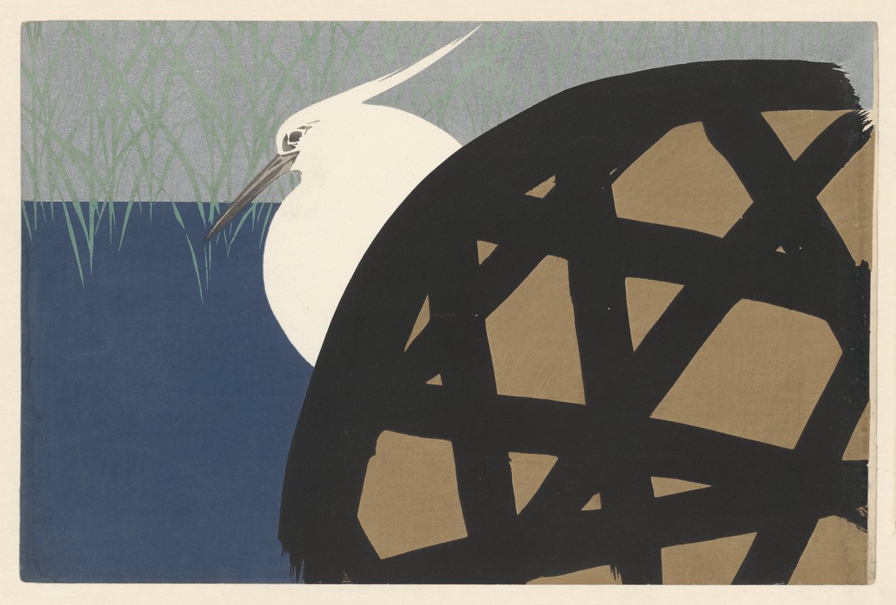 Hvid hejre, 1909 (træbloktryk) af Kamisaka Sekka