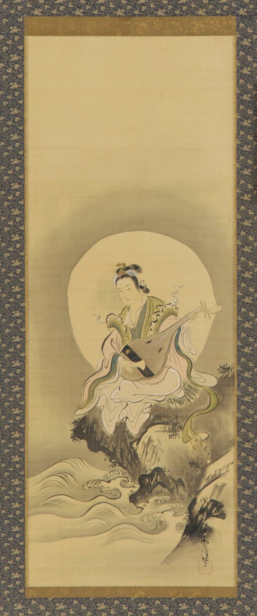 Benten Sarasvati siddende på en klippe, Edo-periode, midten af det 17.-begyndelsen af det 18. århundrede. af Kanô Yôboku Tsunenobu