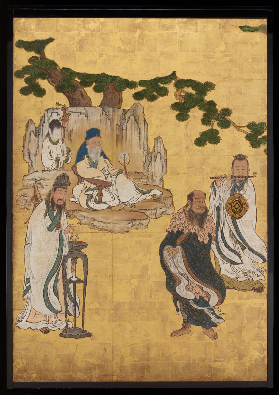 Taoist Immortals, ca. 1647 (blæk, farver og guld på papir) af Kano Sansetsu