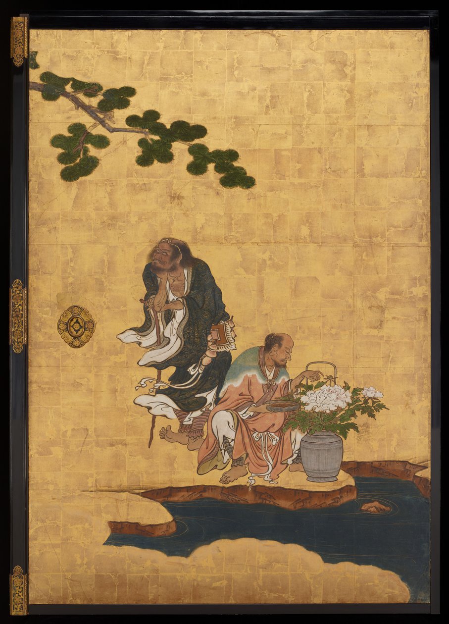 Taoist Immortals, ca. 1647 (blæk, farver og guld på papir) af Kano Sansetsu