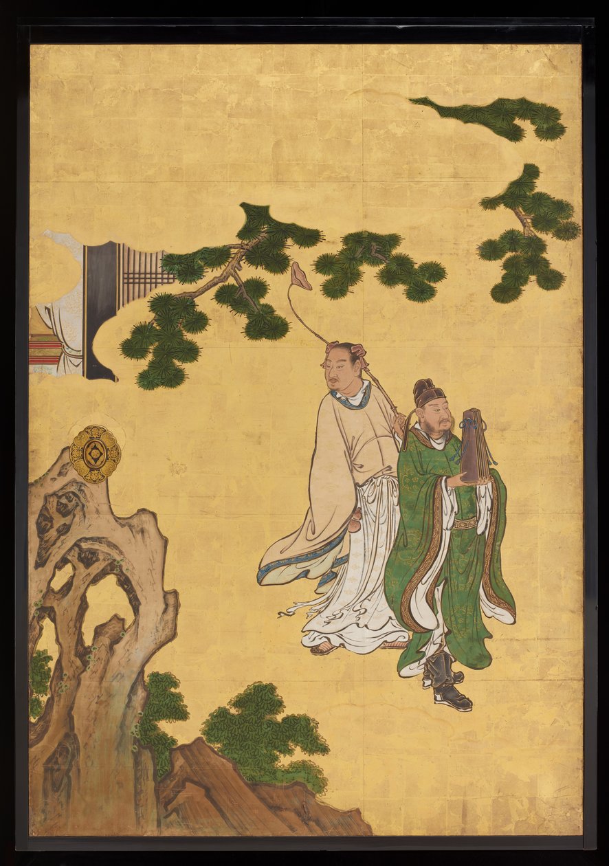 Taoist Immortals, ca. 1647 (blæk, farver og guld på papir) af Kano Sansetsu