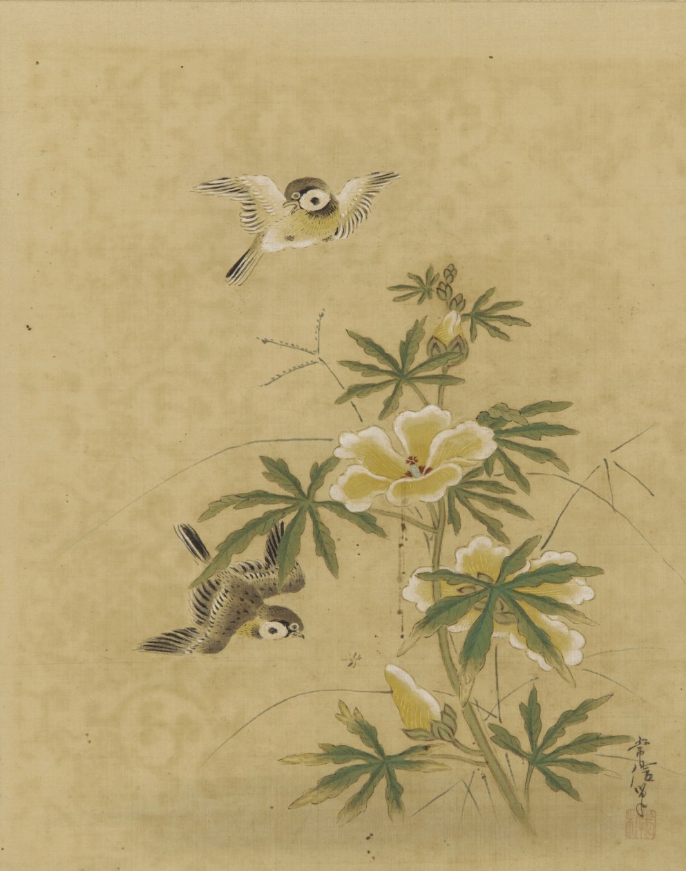 Fugle og blomster, Edo-perioden, midten af det 17.-begyndelsen af det 18. århundrede (blæk og farve på silke) af Kano Tsunenobu