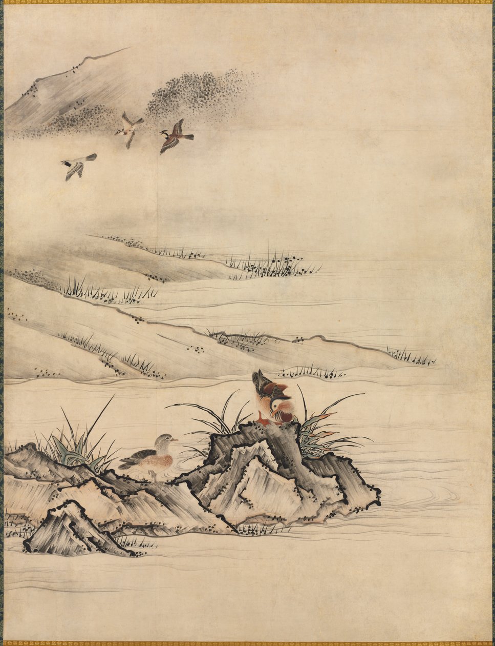 Blomster og fugle i et forårslandskab, 1500-tallet. af Kano Motonobu