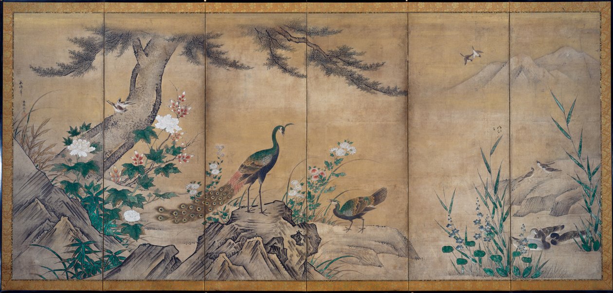 Fugle, træer og blomster, slutningen af 1500-tallet. af Kano Shoei