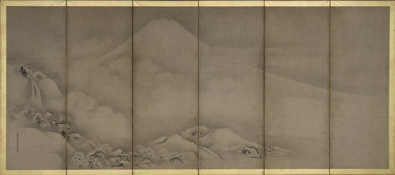 Mount Fuji og Matsubara Point, skærme af Kano Tanyu