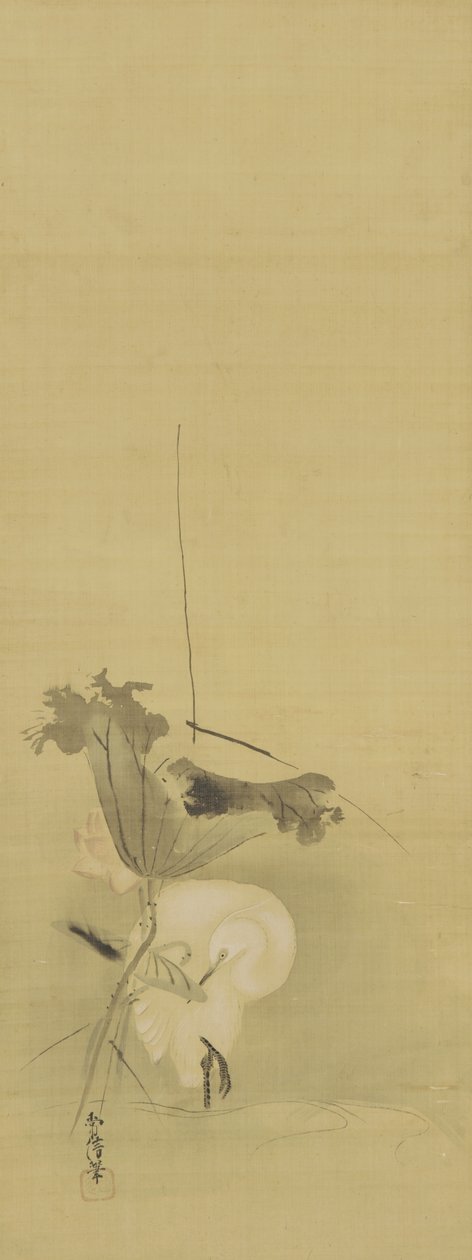 Hejre og lotus, Edo-periode, midten af det 17.-begyndelsen af det 18. århundrede (blæk og farve på silke) af Kano Tsunenobu