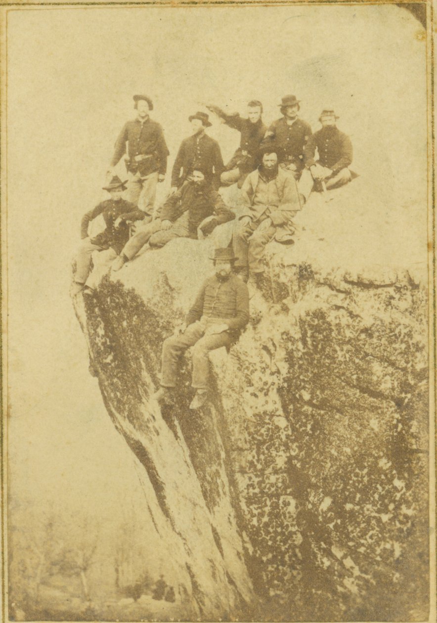 Unionssoldater siddende på en klippe ved Lookout Mountain af Kansas A.C. Nichols