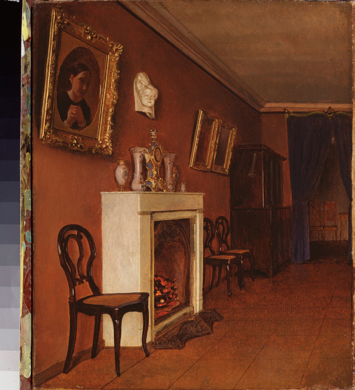 Interiør med pejs - Maleri af Kapiton Alexeyevich Zelentsov (1790-1845), olie på lærred af Kapiton Alekseevich Zelentsov
