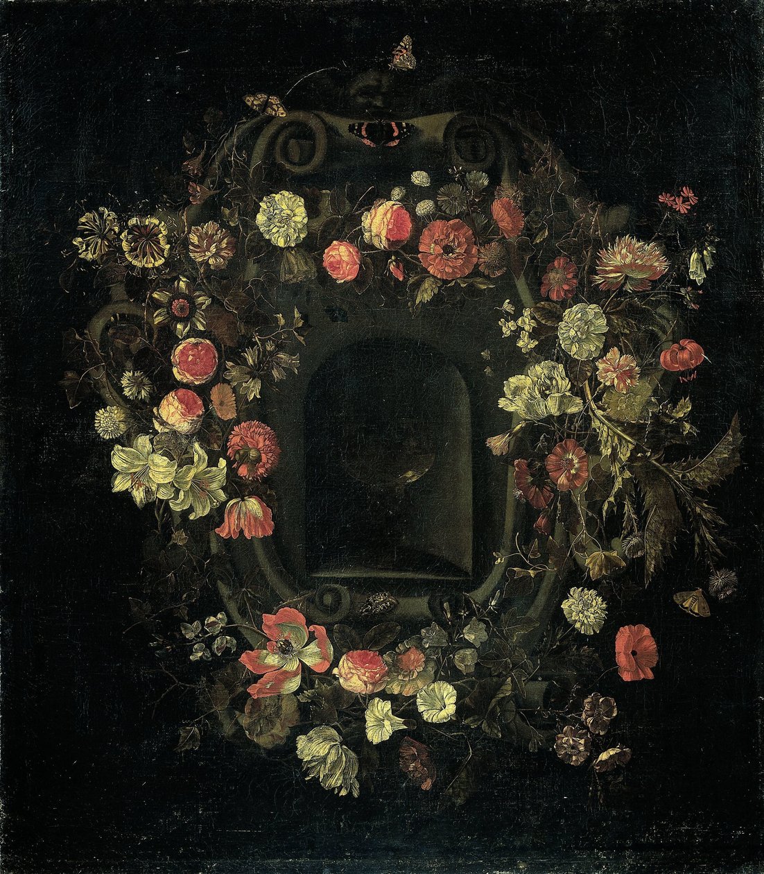 Krans af blomster, der omkranser en niche af Karel Batist