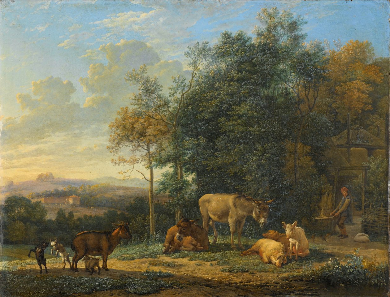 Landskab med to æsler, geder og grise Landskab med to æsler, geder og grise af Karel Du Jardin