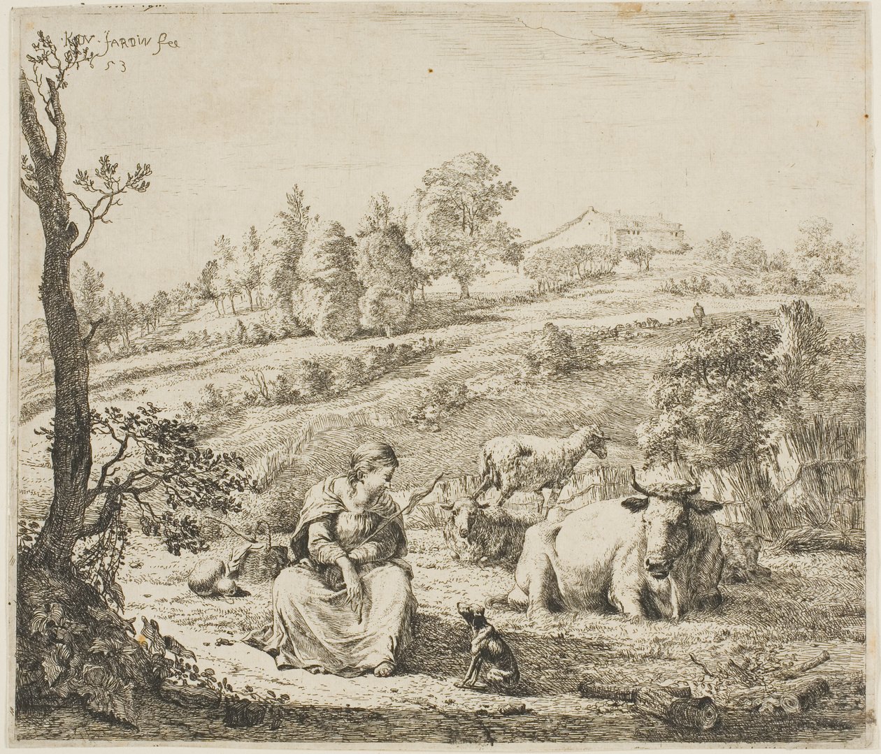 En hyrdinde, der taler til sin hund af Karel Dujardin
