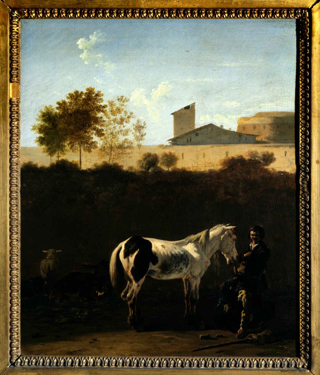 Italiens landskab med Patres og Horse Pie-maleri af Karel Dujardin (1621-1678) (ec.holl.) 1675 Søn. 0,32x0,27 m Paris, Musée du Louvre. af Karel Dujardin