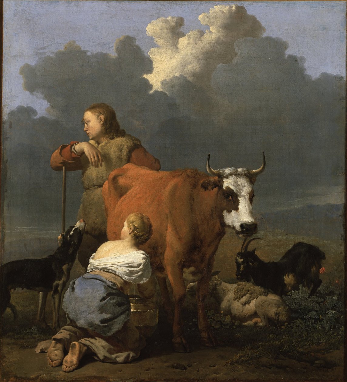 Bondepige, der malker en ko af Karel Dujardin