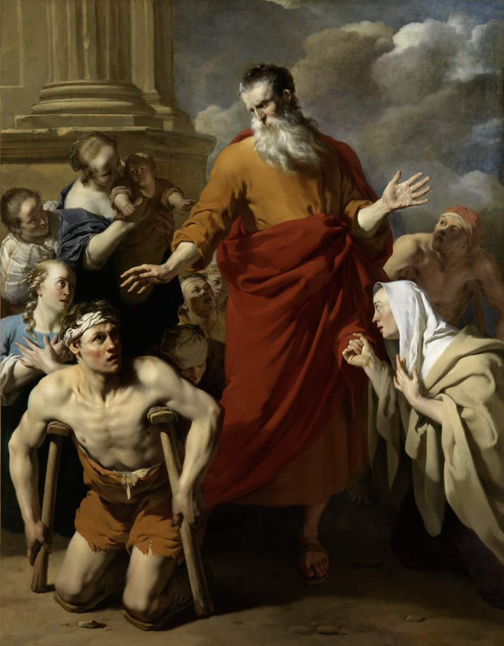 St Paul helbreder den krøblinge i Lystra af Karel Dujardin