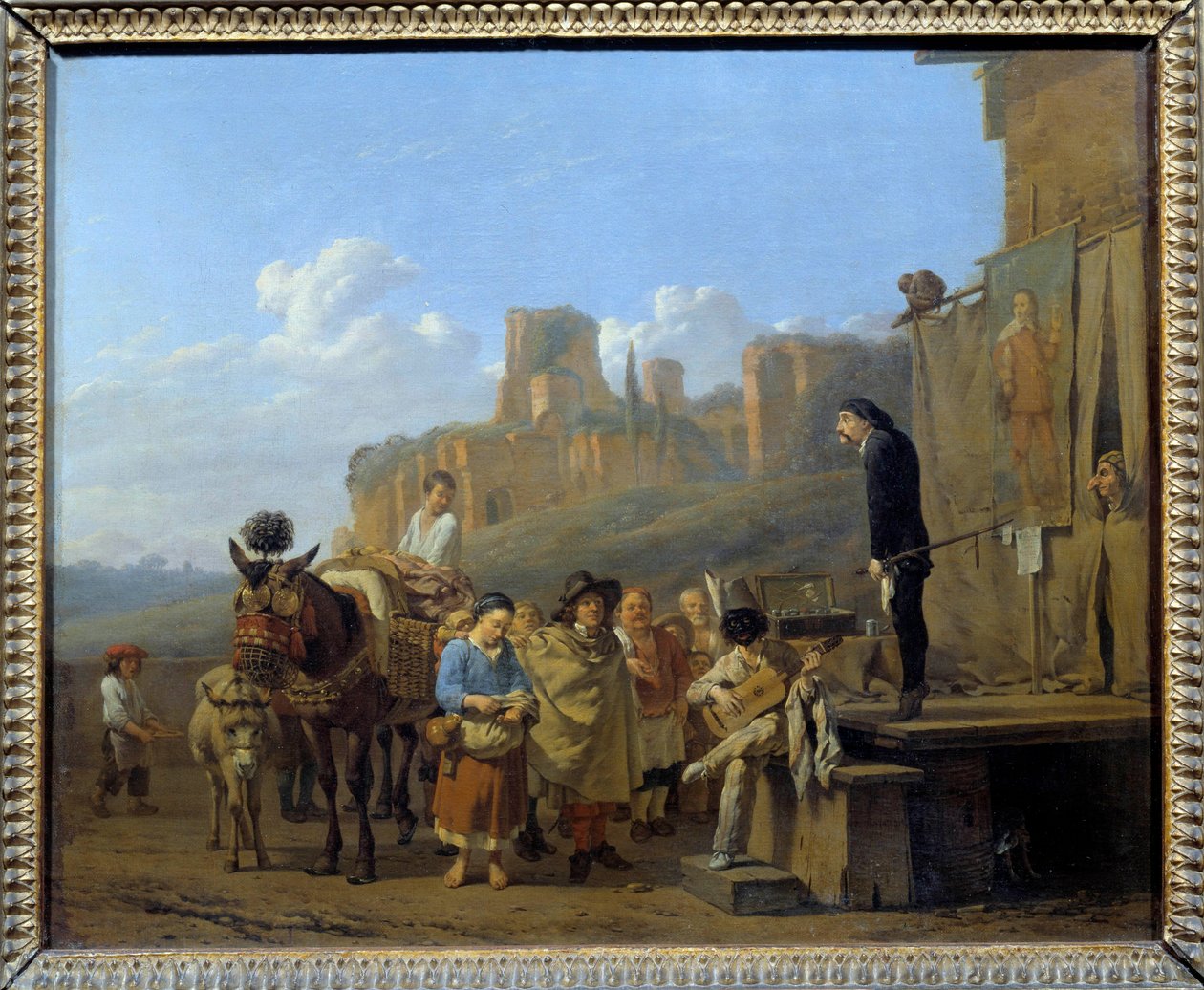 De italienske charlataner Marchand ambuland, der solgte stoffer på offentlige pladser. Maleri af Karel Dujardin (1621-1678) 1657. Dim 0,44 x 0,52 m af Karel Dujardin
