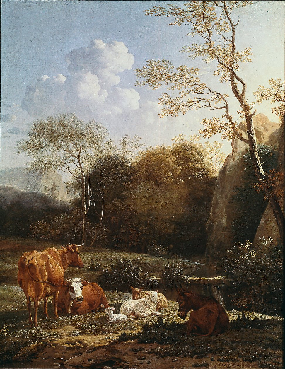 Dyrets bocage nær et vandløb. Maleri af Karel Dujardin (1622-1678) 1656 søn. 52x43 cm Paris, Musée du Louvre af Karel Dujardin