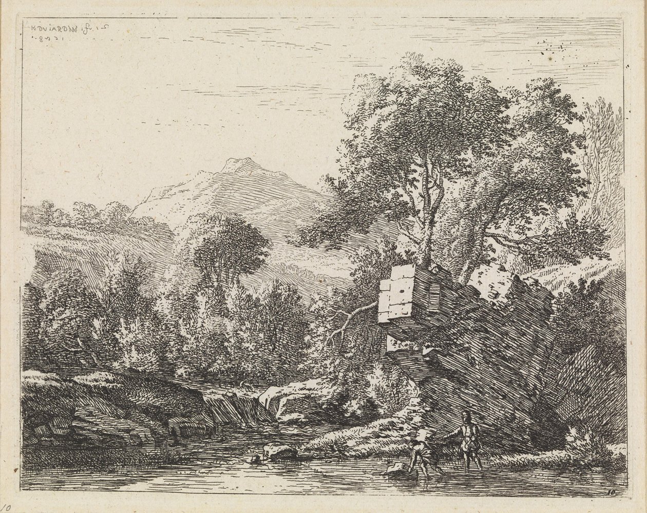 To mænd ved en sten i vandet af Karel Dujardin