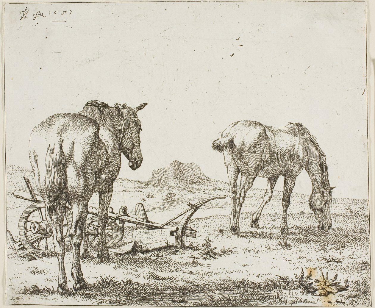 To Heste ved en Plov af Karel Dujardin