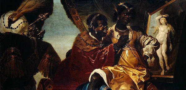 Hydaspes og Persina før ved et maleri af Andromeda (olie på lærred) af Karel van III Mander