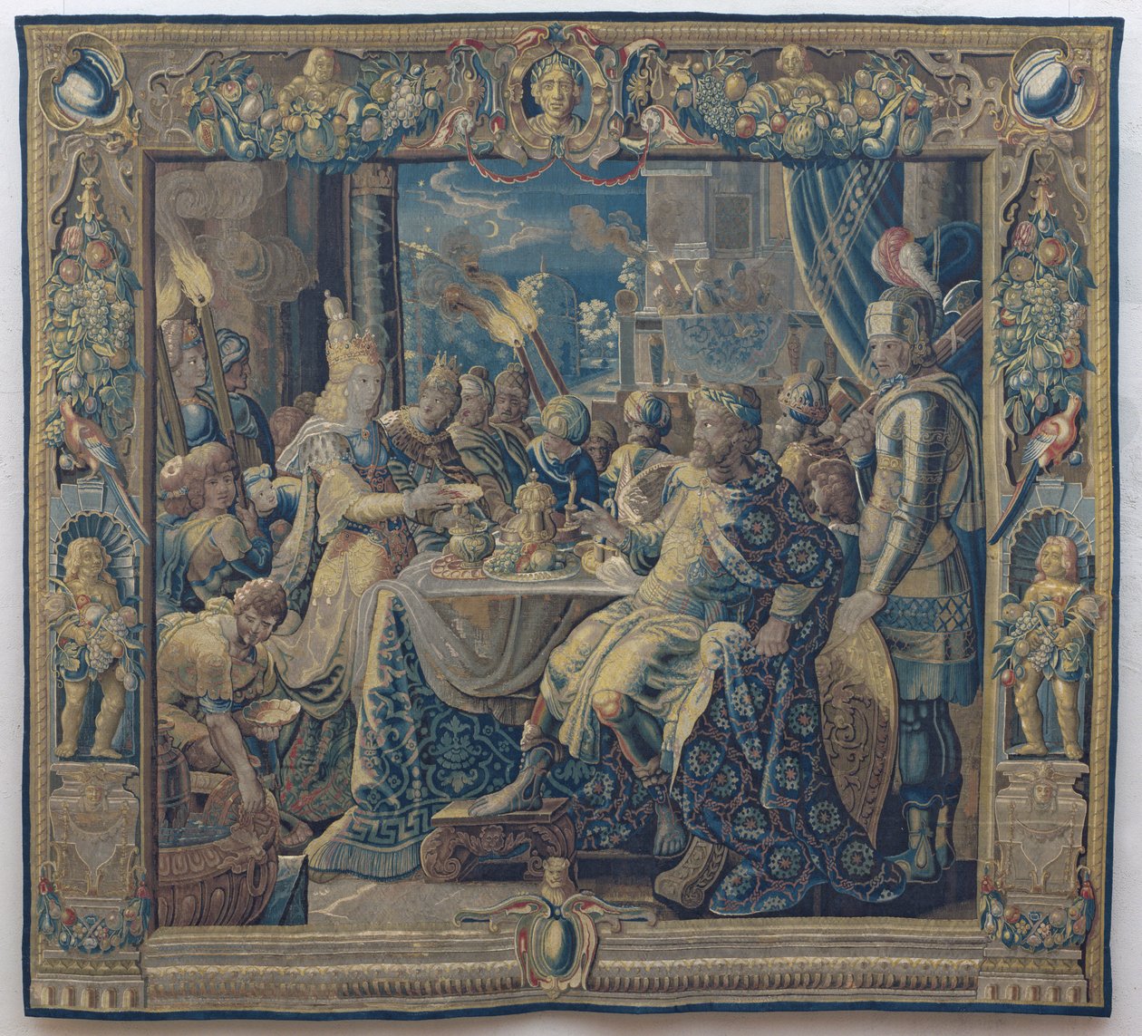 Cleopatra underholder Anthony, ca. 1640 (uld og silke) af Karel van II (workshop of) Mander