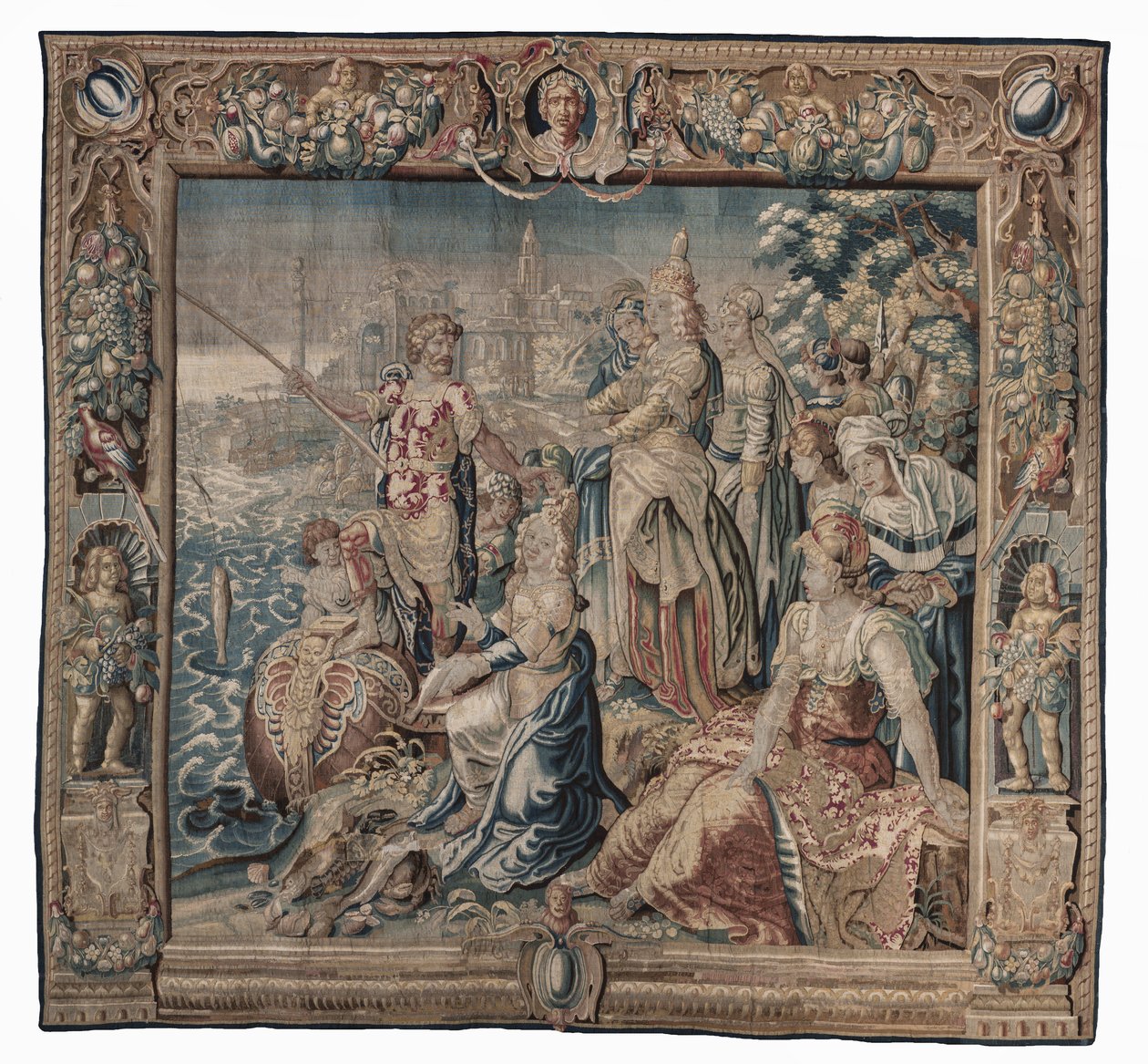 Antonius og Kleopatra (Antonius fanger en saltet fisk); billedtæppe, ukendt dato (uld | blyant) af Karel van II Mander