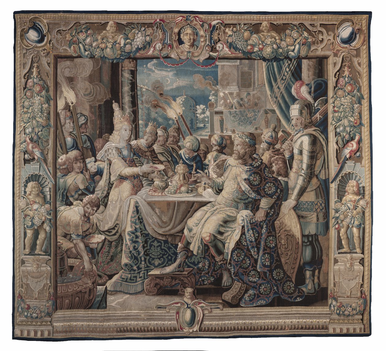 Cleopatra Entertains Antony; billedtæppe, ca. 1640 (vævet i uld og silke med uldkæde) af Karel van II Mander