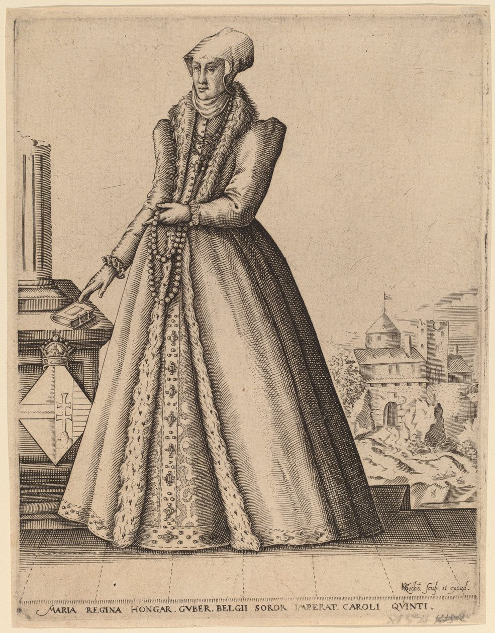 Mary, dronning af Ungarn af Karel van Sichem after Christoffel