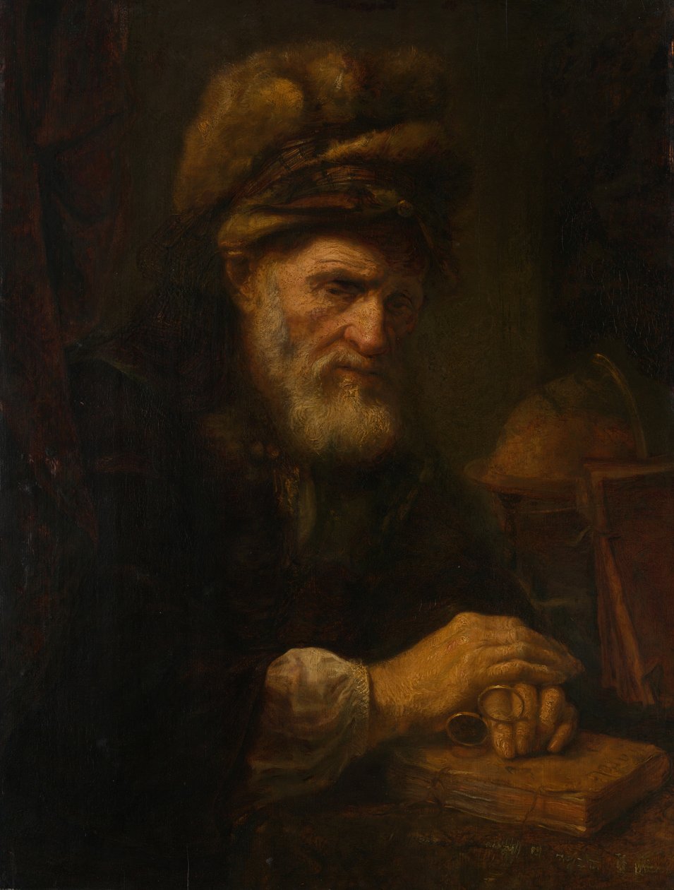 En gammel mand i en pelshue, 165060. af Karel van der Pluym