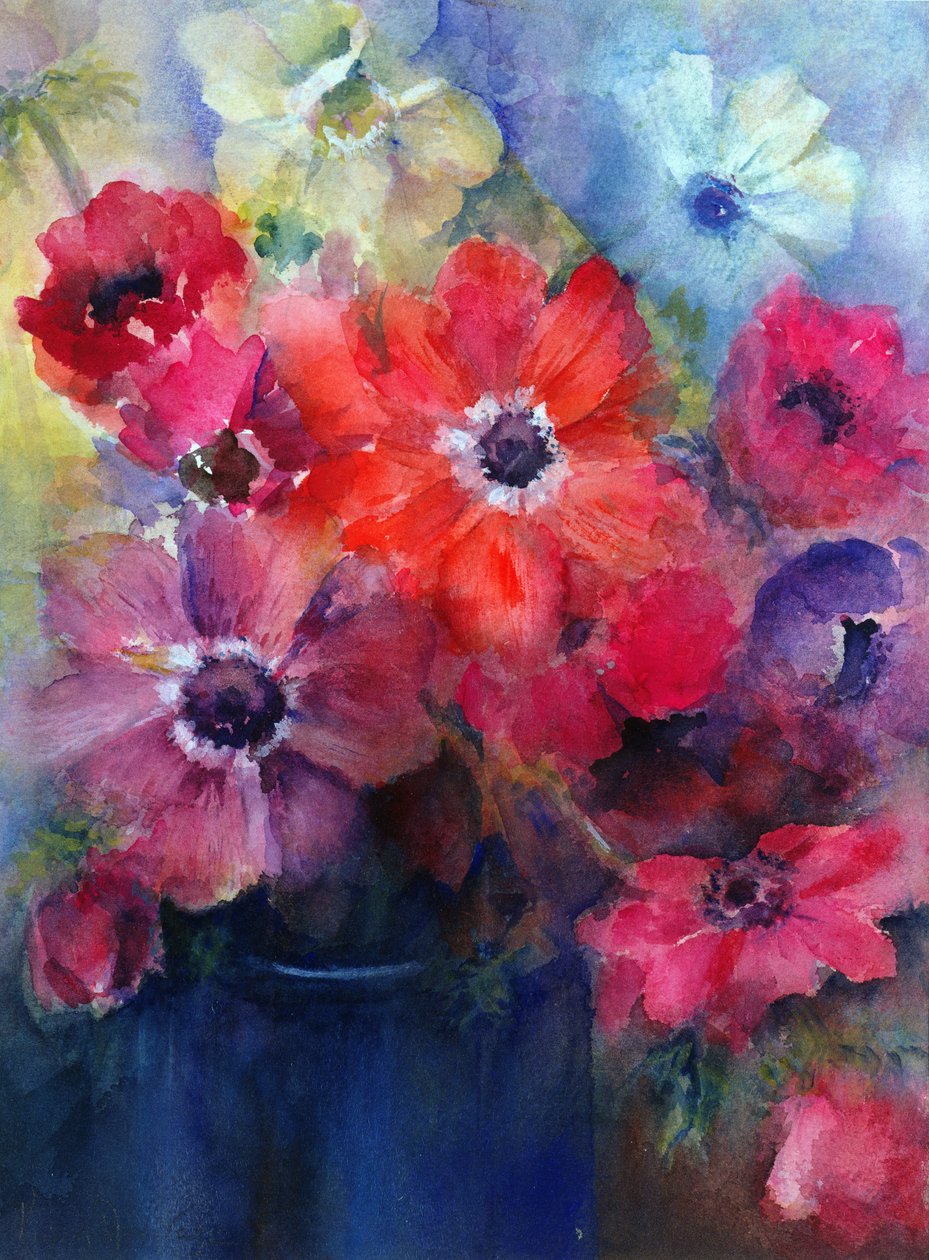 Caen Anemoner i en blå kande af Karen Armitage