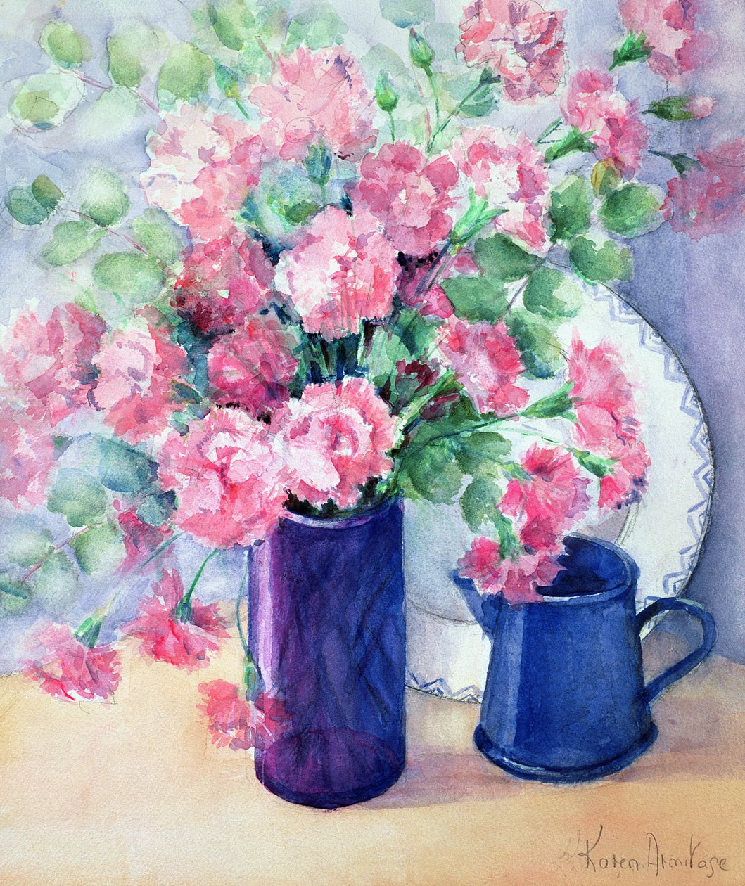 Provencalsk arrangement af pink og eukalyptus af Karen Armitage