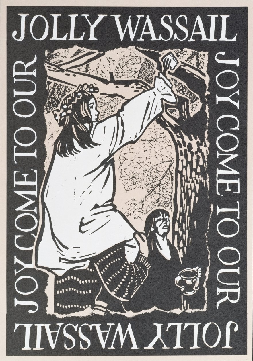 Joy Come to Our Jolly Wassail, 1997 (linosnit på papir) af Karen Cater