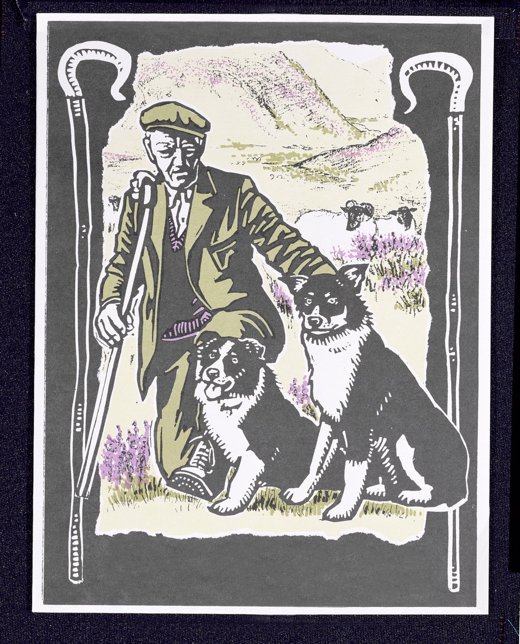 Shepherd Laddie o the Hills, 1997 (linosnit på papir) af Karen Cater