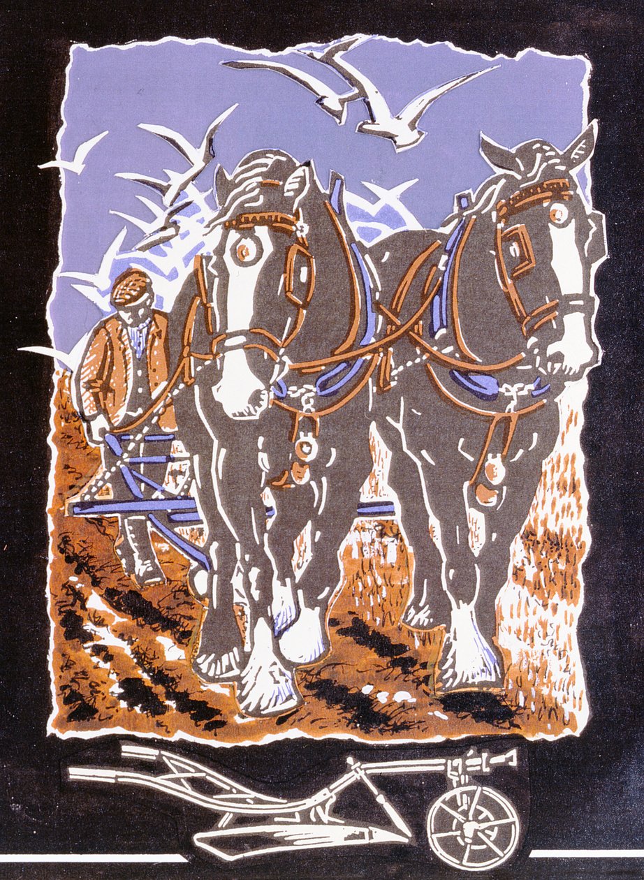 Ploven, 1997 (linosnit og wc på papir) af Karen Cater