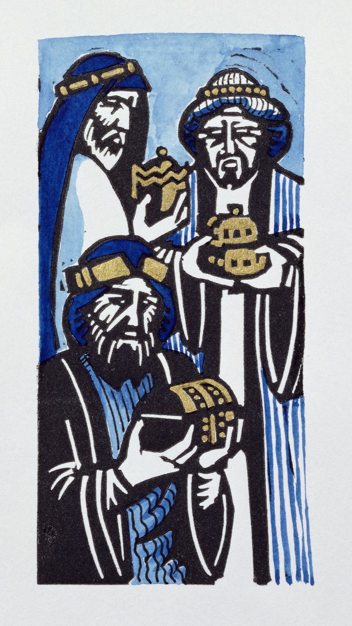 Three Kings, 1998 (linosnit og wc på papir) af Karen Cater