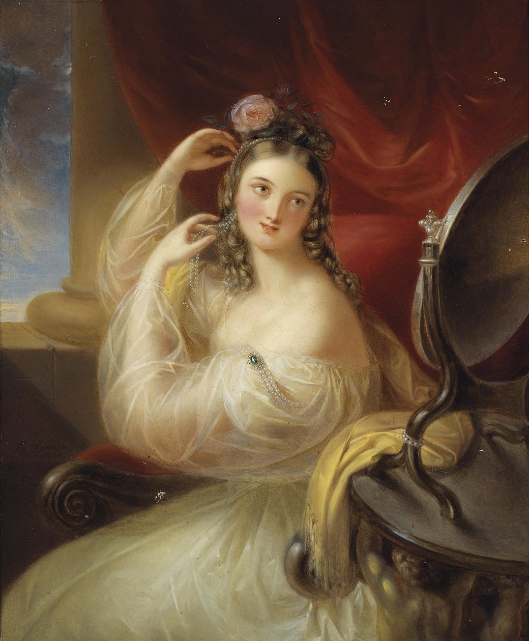 Dame foran toiletspejlet af Karl Agricola