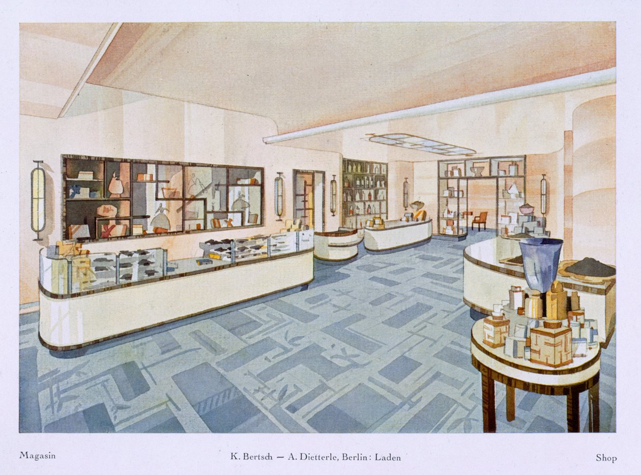 Parfumebutik, illustration fra Modern Interiors in Colour, 1929 af Karl Bertsch