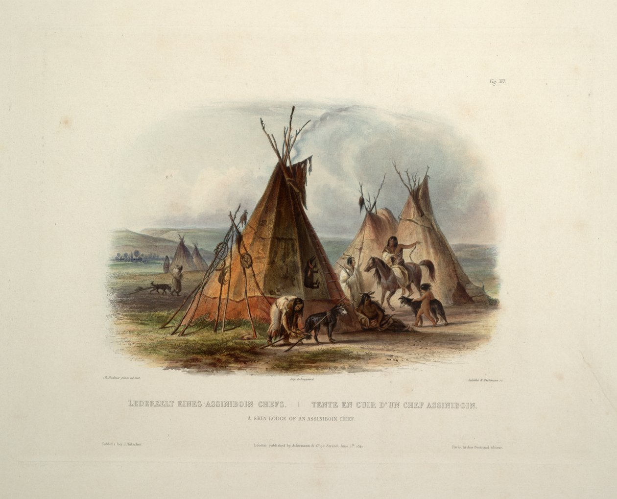 En hudlodge af Assiniboin -chefen af Karl Bodmer