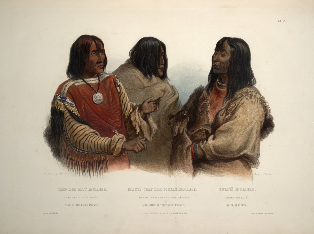Chef for blodindianerne Krigschef for Piekann -indianerne og Koutani -indianeren af Karl Bodmer