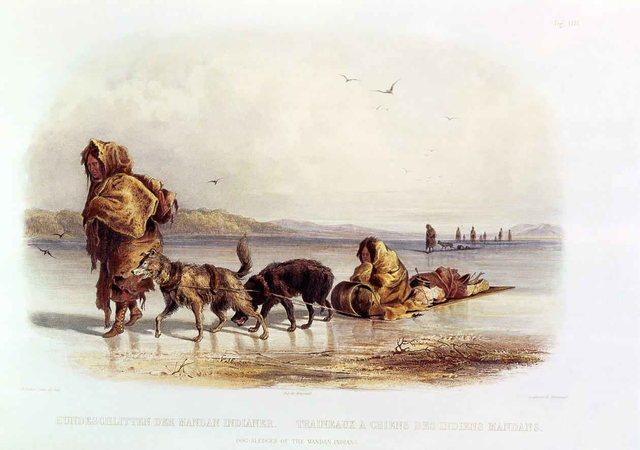 Mandan-indianernes hundeslæder af Karl Bodmer