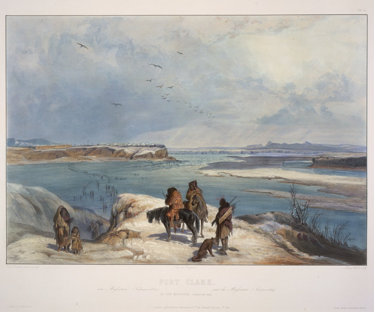 Fort Clark ved Missouri (februar 1834) af Karl Bodmer