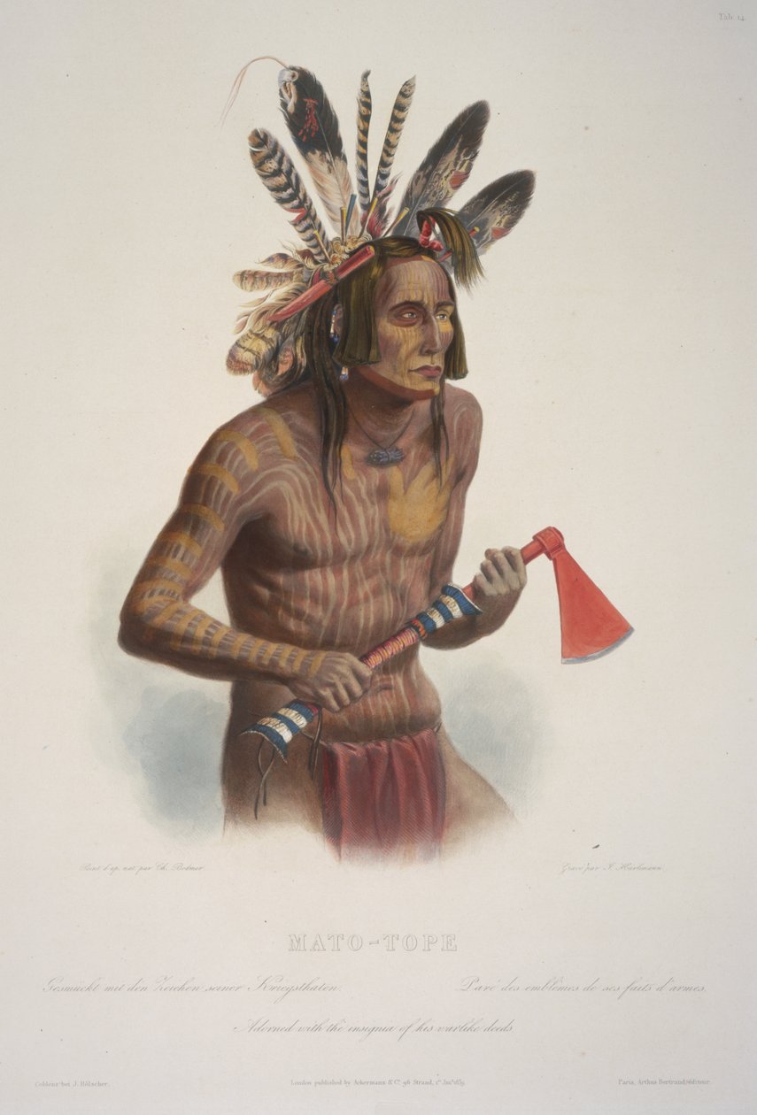Mato-Tope, prydet med insignier af hans krigeriske gerninger. af Karl Bodmer