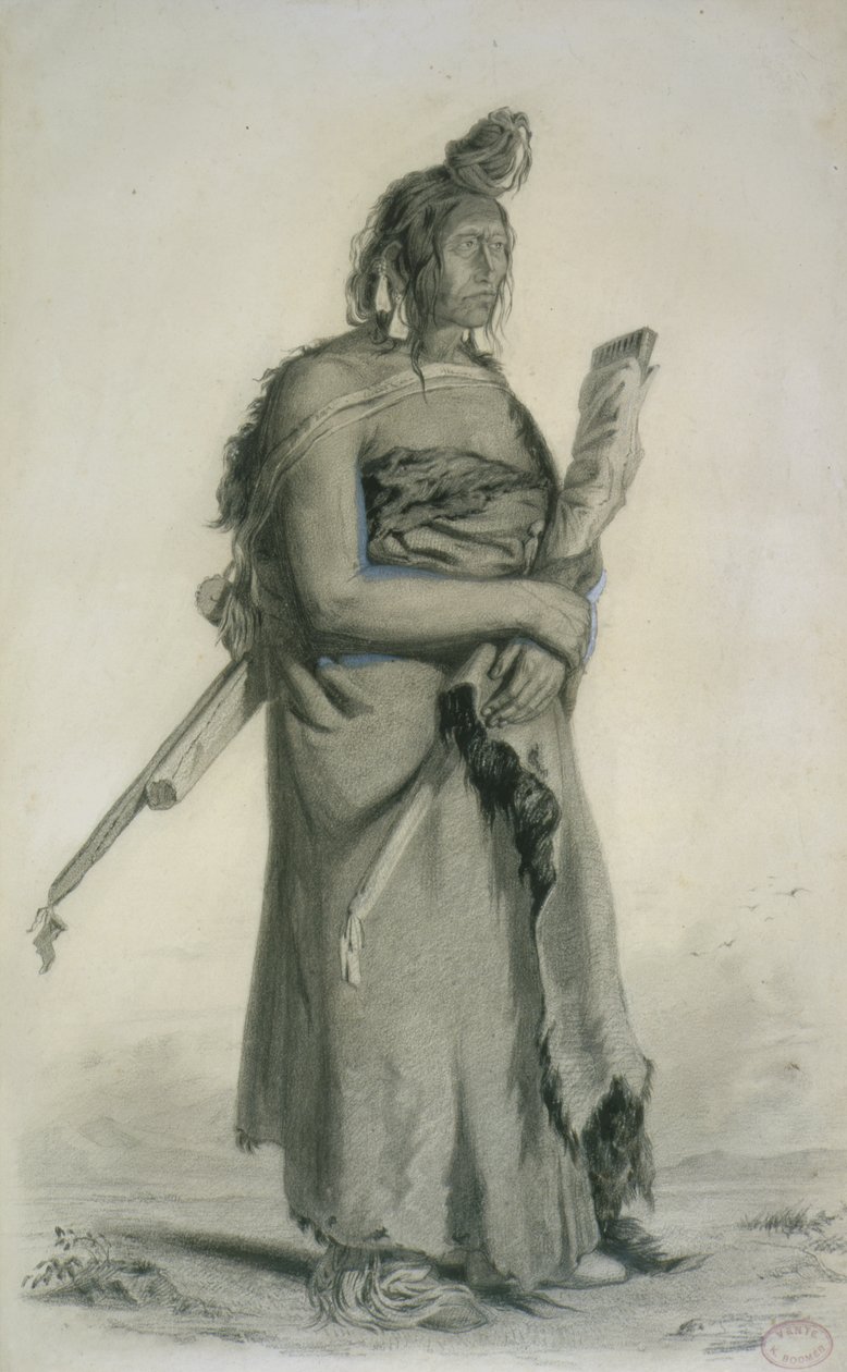 Mexhemauastan, Gros Ventres, ca. 1833-43 (blyant, pen og wc på papir) af Karl Bodmer